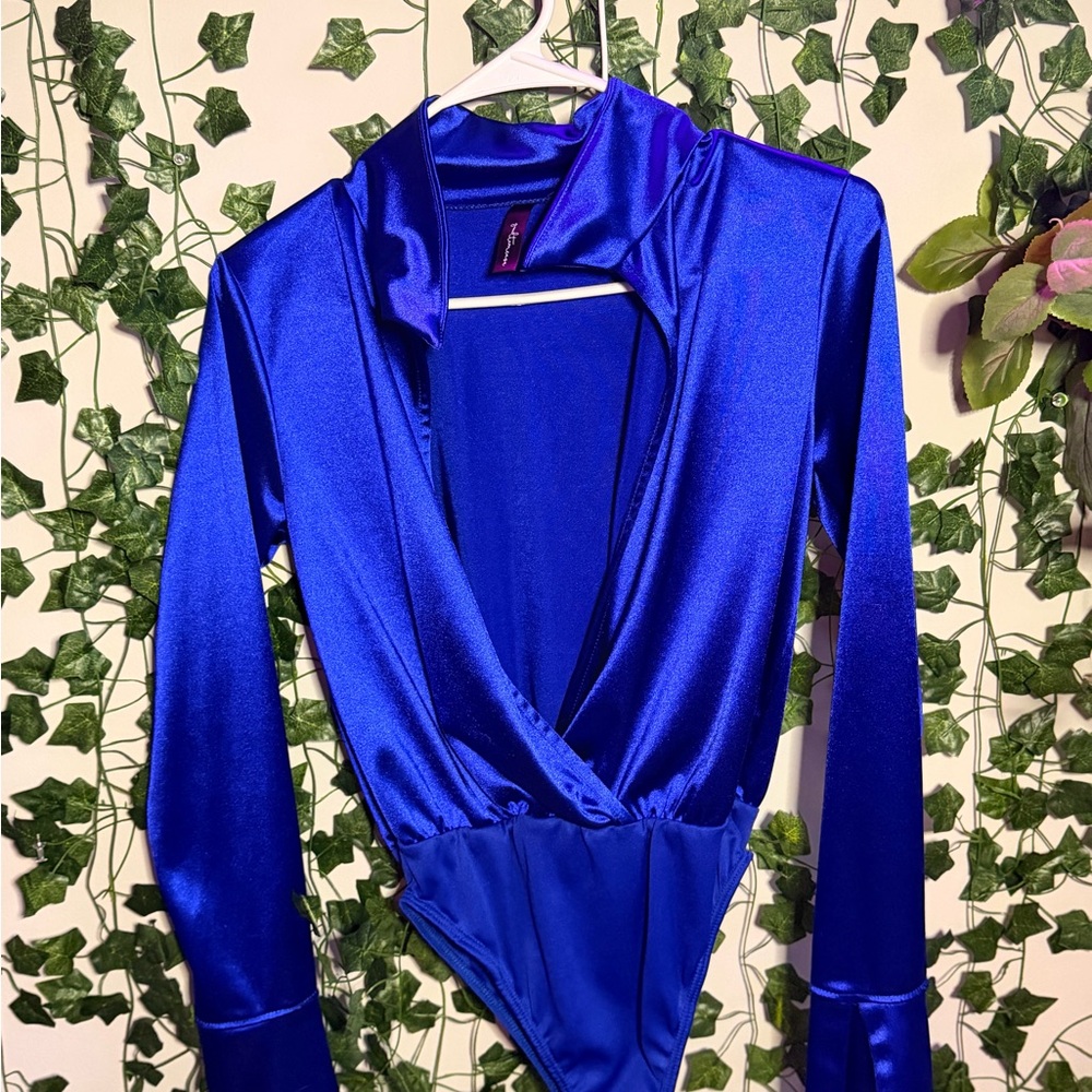 Sleek Blue Satin Bodysuit